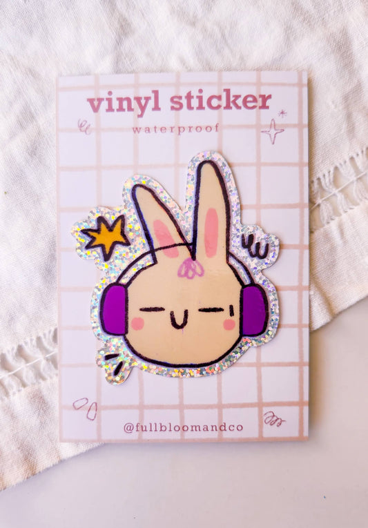 Cool Bunny Vinyl Sticker - Glittery