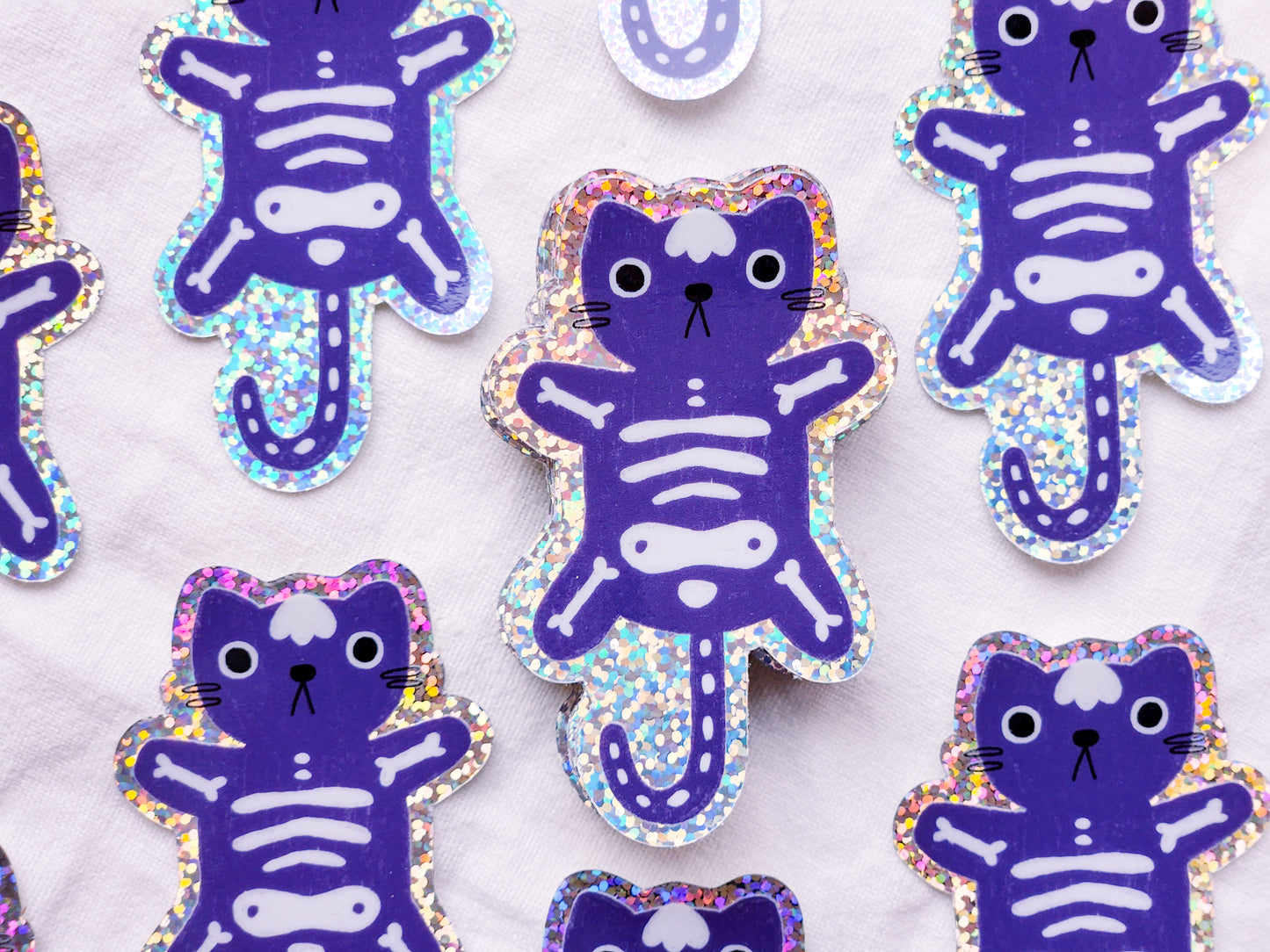 X-ray Cat Skeleton Vinyl Sticker - Glittery